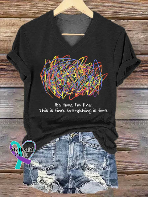 Women’s It’s Fine. I’m Fine. This Is Fine. Everything Is Fine. V-neck Casual T-Shirt Black / S
