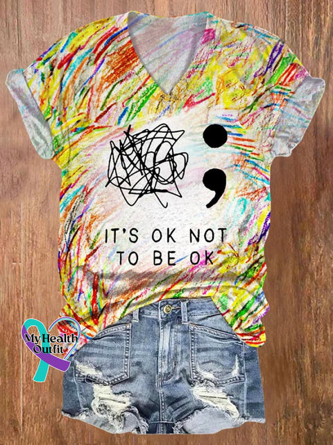 Women’s It’S Ok Not To Be Ok Autism Awareness Printed Short-Sleeved T-Shirt As shown / S