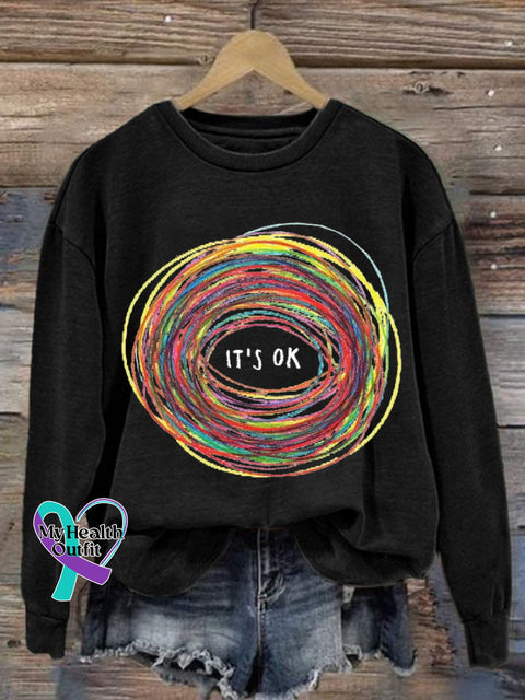 Women’s It’s Ok Print Round Neck Sweatshirt Black / S