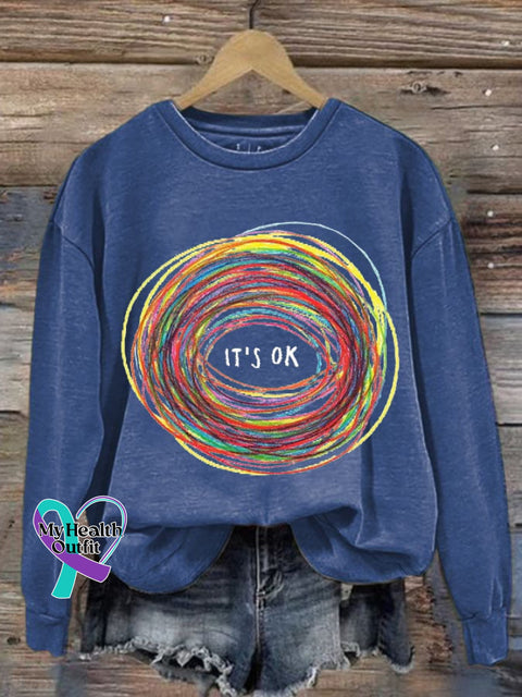 Women’s It’s Ok Print Round Neck Sweatshirt Blue / S