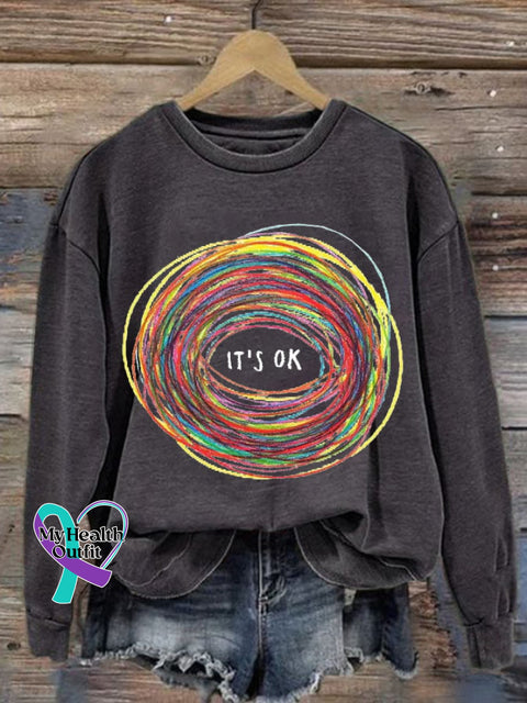 Women’s It’s Ok Print Round Neck Sweatshirt Dark Grey / S