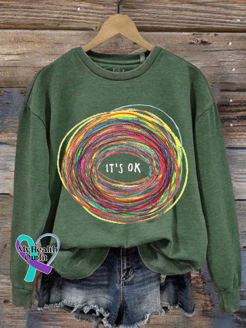 Women’s It’s Ok Print Round Neck Sweatshirt Green / S