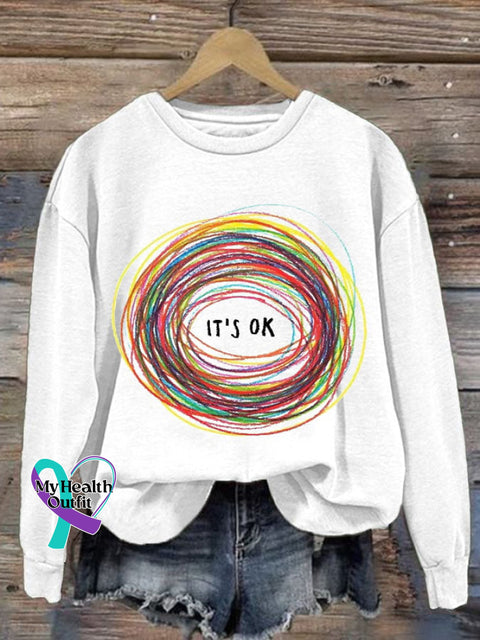 Women’s It’s Ok Print Round Neck Sweatshirt White / S