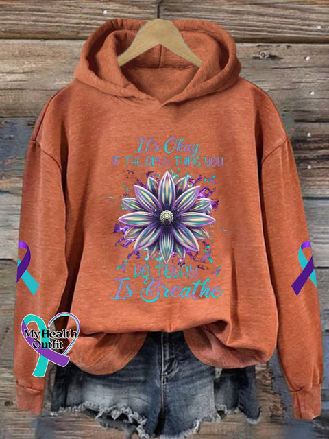 Women’s It’s Okay If The Only Thing You Can Do Today Is Breathe Print Hoodie Orange / S