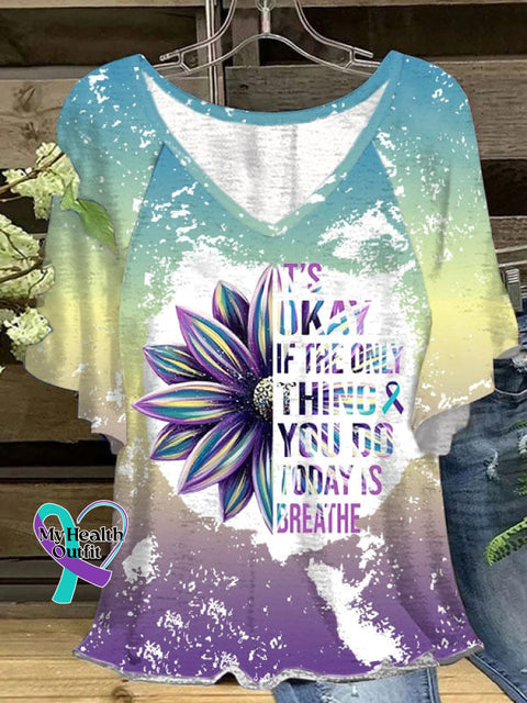 Women’s It’s Okay If The Only Thing You Do Today Is Breathe Print Casual T-Shirt Picture 2 / S