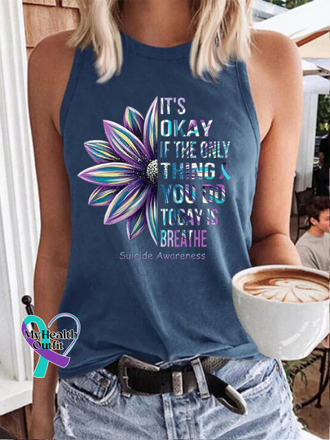 Women’s It’s Okay If The Only Thing You Do Today Is Breathe Print Classic Vest Blue / S