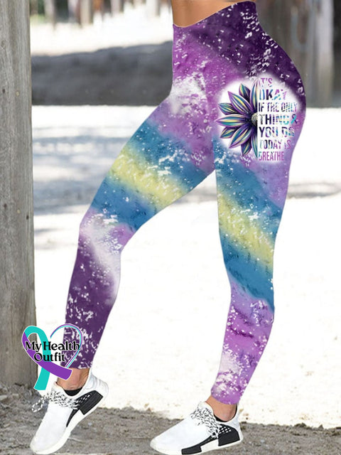 Women’s It’s Okay If The Only Thing You Do Today Is Breathe Sunflower Print Leggings Purple / S