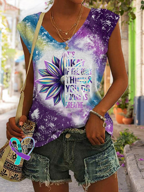 Women’s It’s Okay If The Only Thing You Do Today Is Breathe Sunflower Print Sleeveless Tank Top