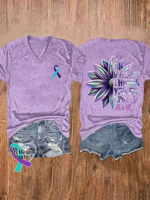 Women’s It’s Okay If The Only Thing You Do Today Is Breathe Sunflower Print T-Shirt Purple / S