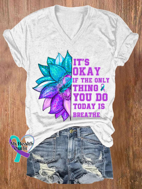 Women’s It’s Okay If The Only Thing You Do Today Is Breathe Sunflower Print T-Shirt White / S