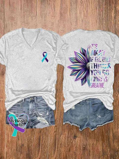 Women’s It’s Okay If The Only Thing You Do Today Is Breathe Sunflower Print T-Shirt White / S