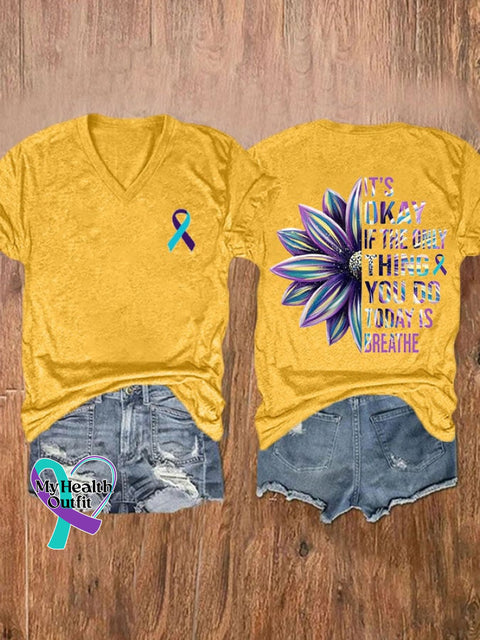Women’s It’s Okay If The Only Thing You Do Today Is Breathe Sunflower Print T-Shirt Yellow / S