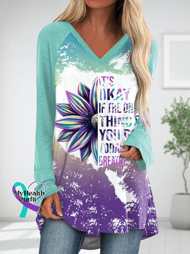 Women’s It’s Okay If The Only Thing You Do Today Is Breathe Sunflower V-Neck Long Sleeve