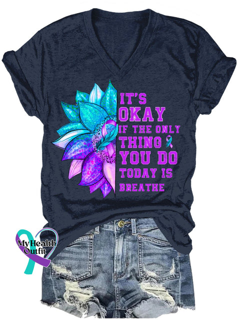Women’s It’s Okay If The Only Thing You Do Today Is Breathe T-Shirt Navy / S
