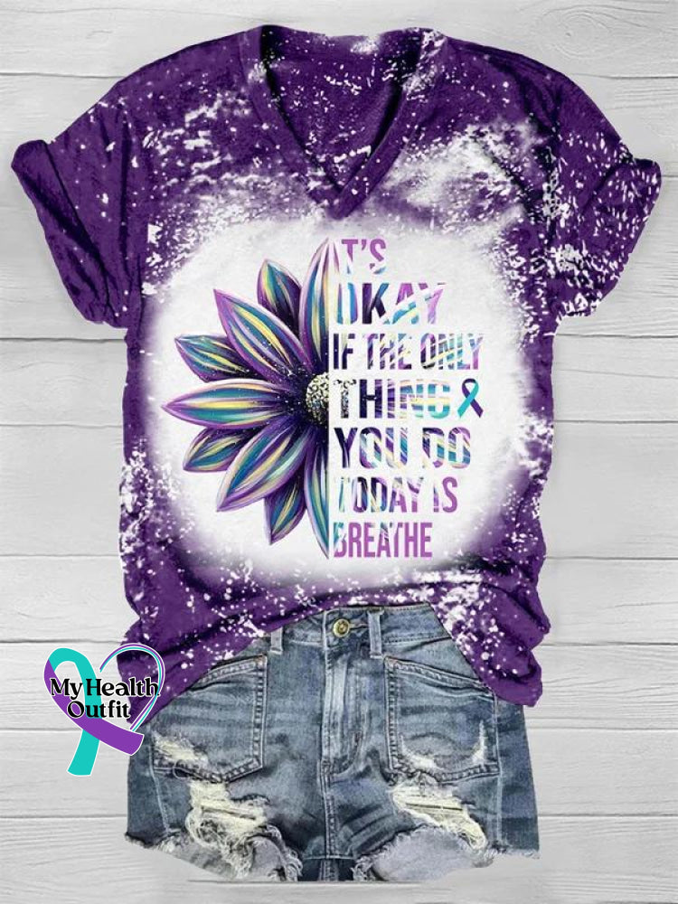 Women’s It’s Okay Sunflower Print Casual T-Shirt Purple / S