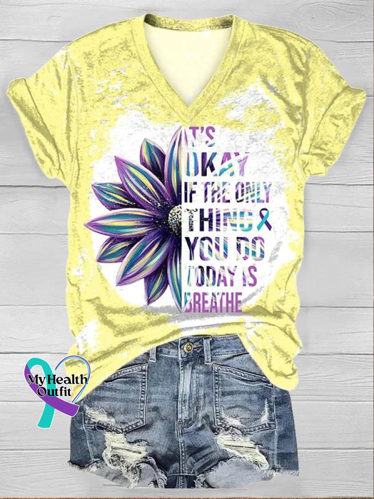 Women’s It’s Okay Sunflower Print Casual T-Shirt Yellow / S