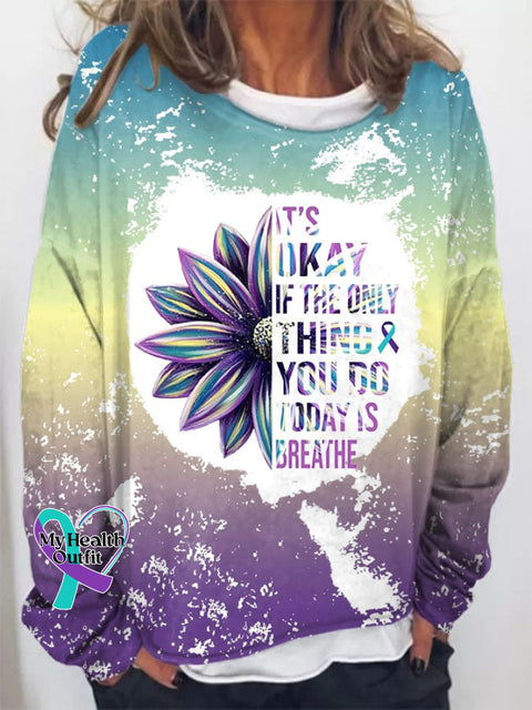 Women’s It’s Okay Sunflower Print Pullover Sweatshirt Picture 2 / S