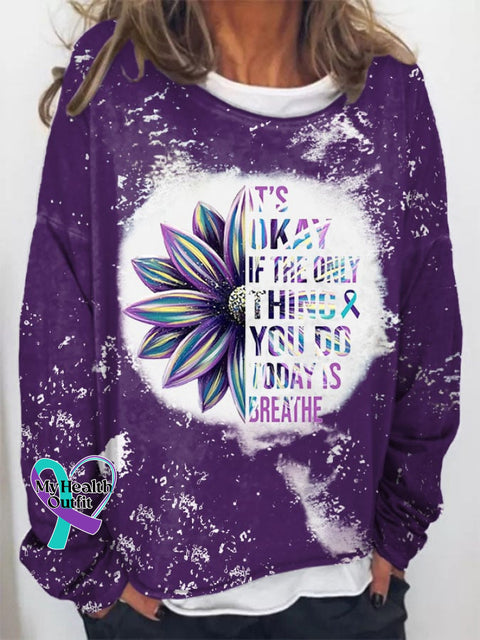 Women’s It’s Okay Sunflower Print Pullover Sweatshirt Picture 3 / S