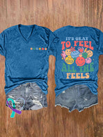 Women’s It’s Okay To Feel All The Feels Print Casual T-Shirt Blue / S