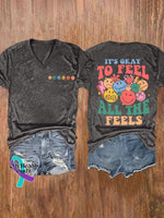 Women’s It’s Okay To Feel All The Feels Print Casual T-Shirt Dark Grey / S