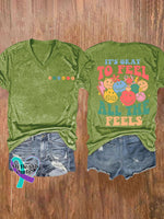 Women’s It’s Okay To Feel All The Feels Print Casual T-Shirt Green / S