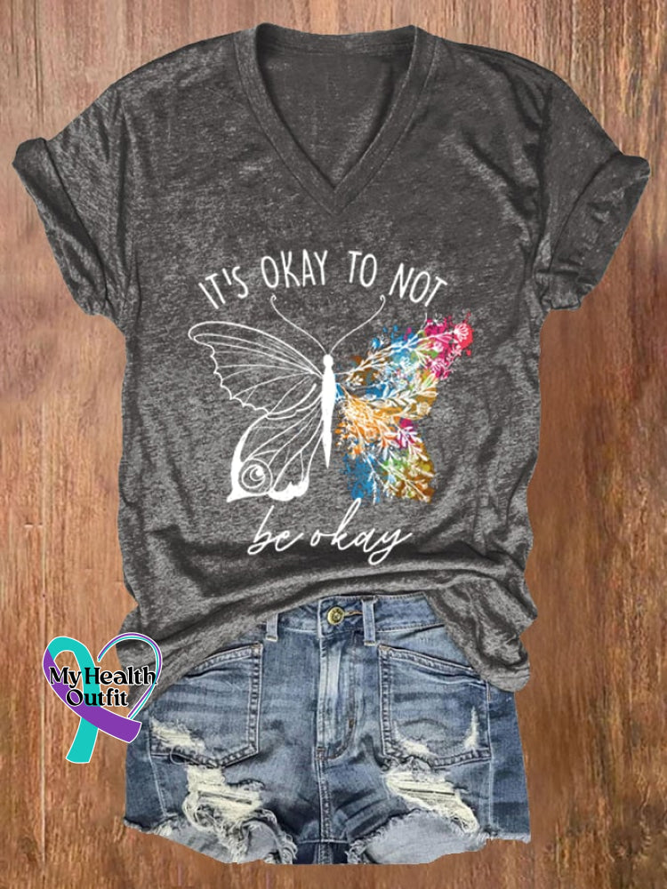 Women’s It’s Okay To Not Be Print T-Shirt Dark Grey / S