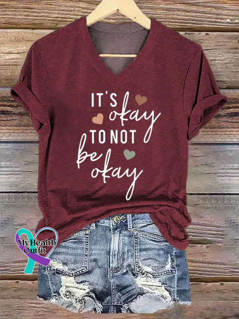 Women’s IT’S Okay TO NOT Be Okay V-neck Casual T-Shirt Red / S