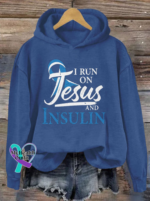 Women’s Jesus Diabetes Awareness Print Casual Sweatshirt Blue / S