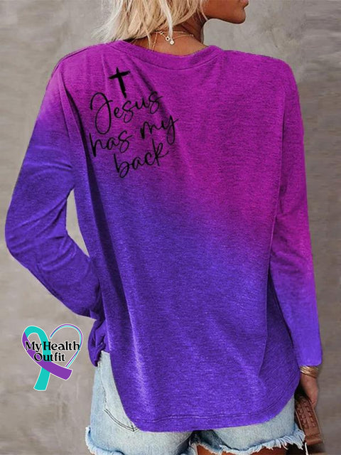 Women’s Jesus Has My Back Cross Art Print Casual Long Sleeve Sweatshirt