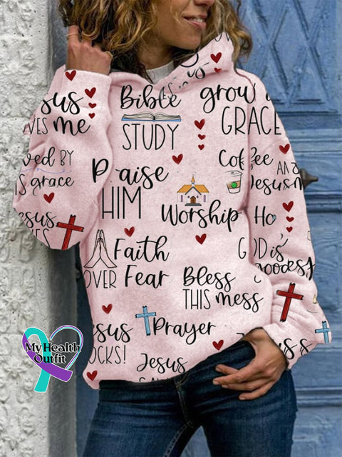 Women’s Jesus Has My Back Print Casual Hoodie Pink / S