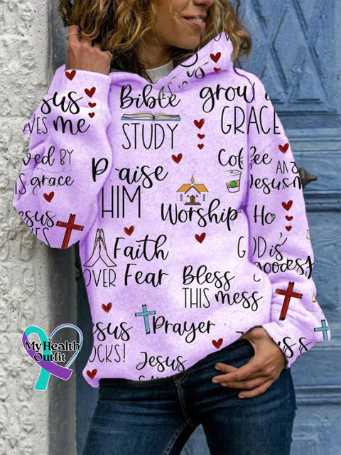 Women’s Jesus Has My Back Print Casual Hoodie Purple / S