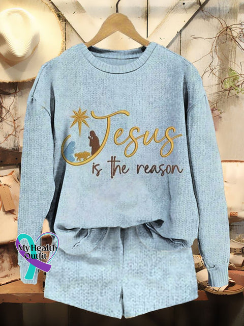 Women’s Jesus Printed Casual Sweatshirt And Shorts Set Multicolor / S