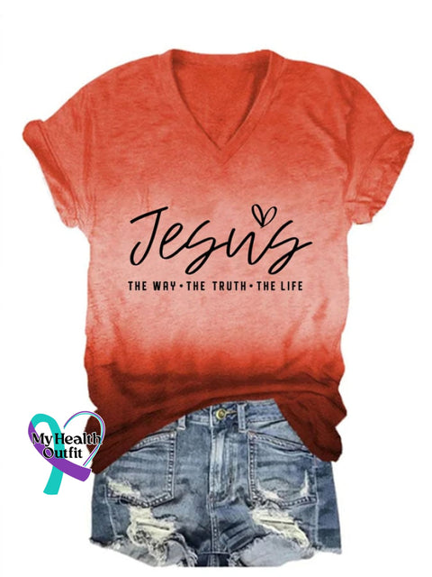 Women’s Jesus The Way Truth Life Print Casual T-Shirt Red / S