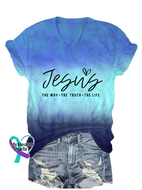 Women’s Jesus The Way Truth Life Print Casual T-Shirt Royal Blue / S