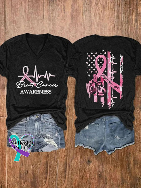 Women’s Just Breathe Breast Cancer Printed Casual T-Shirt Black / S