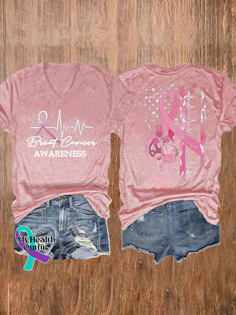 Women’s Just Breathe Breast Cancer Printed Casual T-Shirt White / S