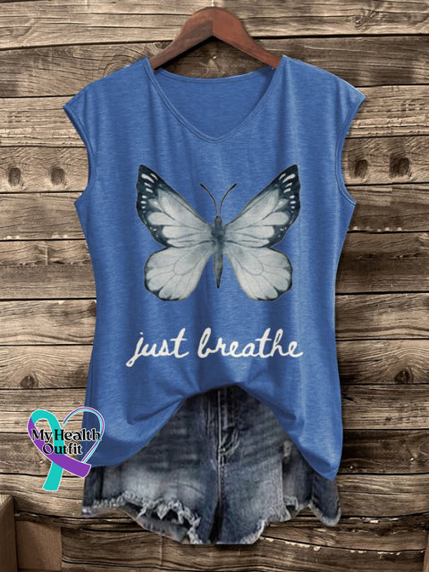 Women’s Just Breathe Butterfly Print Vest Blue / S