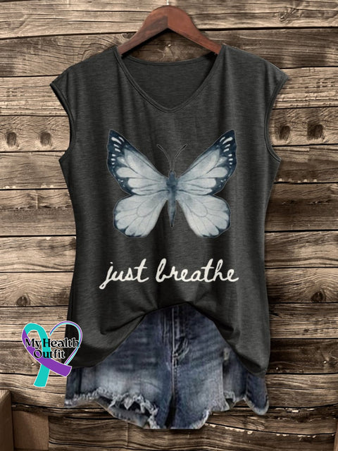 Women’s Just Breathe Butterfly Print Vest Dark Grey / S