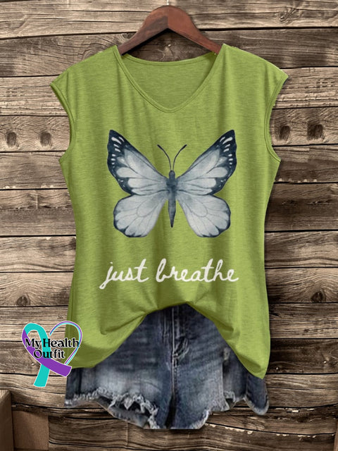Women’s Just Breathe Butterfly Print Vest Green / S