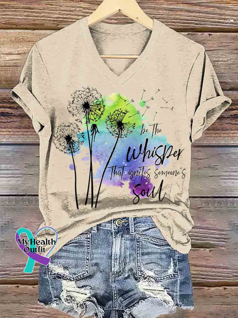 Women’s Just Breathe Dandelion Art V neck Casual T Shirt Apricot / S