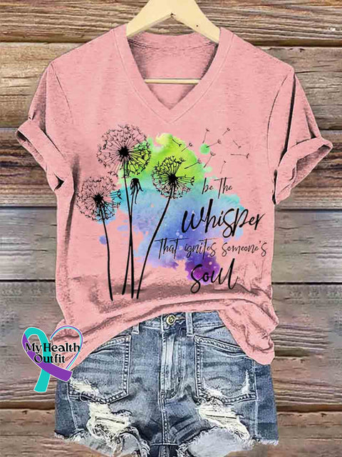 Women’s Just Breathe Dandelion Art V neck Casual T Shirt Pink / S