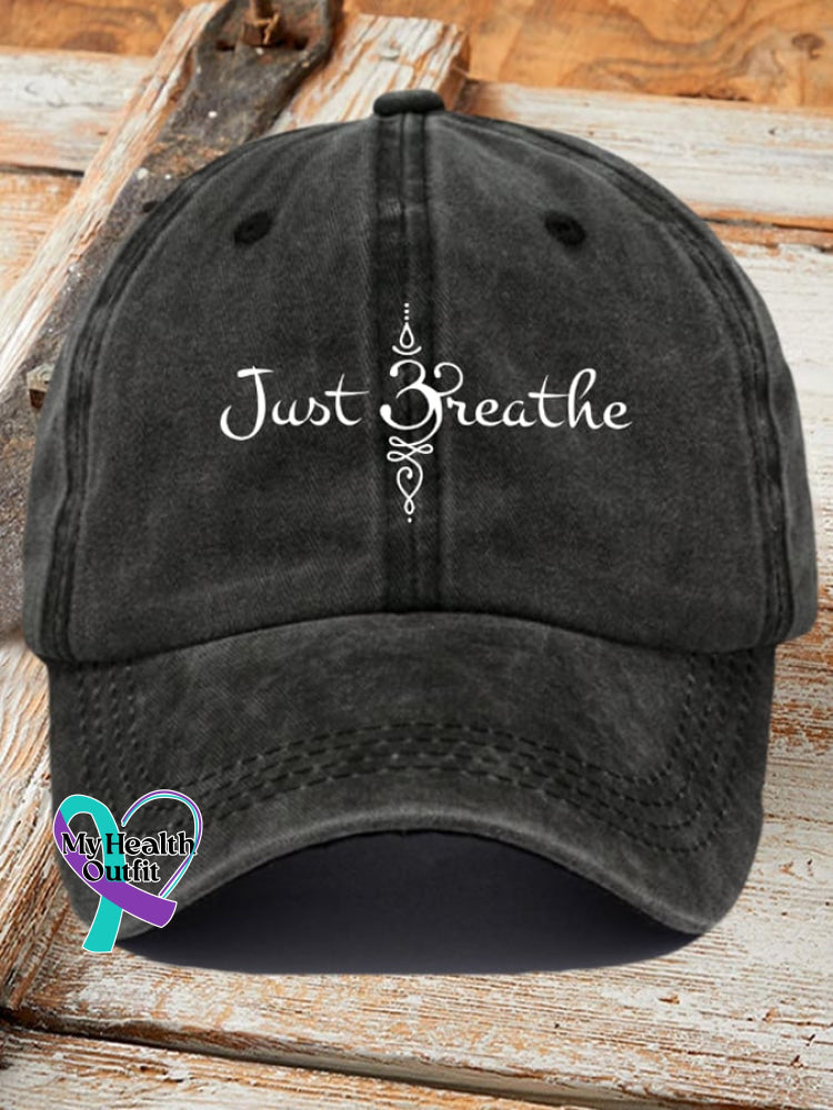 Women’s Just Breathe Print Casual Baseball Cap Black / One-Size