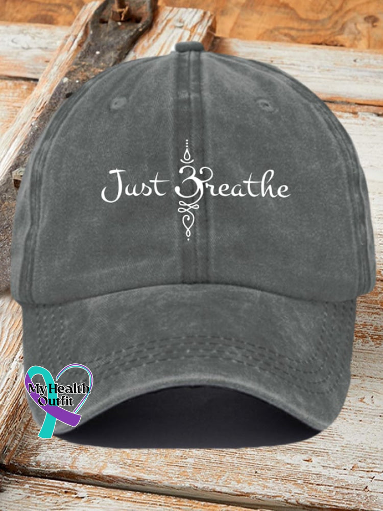 Women’s Just Breathe Print Casual Baseball Cap Grey / One-Size
