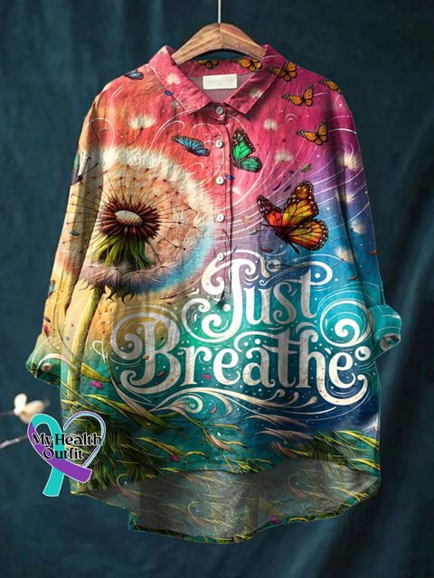 Women’s Just Breathe Print Casual Cotton And Linen Shirt Multicolor / S
