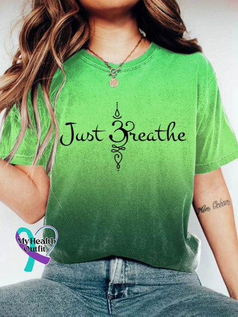 Women’s Just Breathe Print Casual Round Neck T-Shirt Picture 1 / S