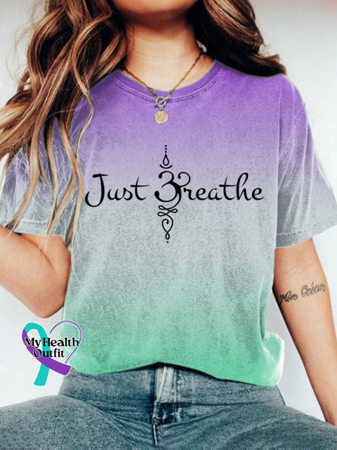 Women’s Just Breathe Print Casual Round Neck T-Shirt Picture 2 / S