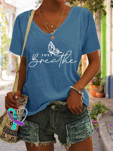 Women’s Just Breathe Print Casual T-Shirt Blue / S