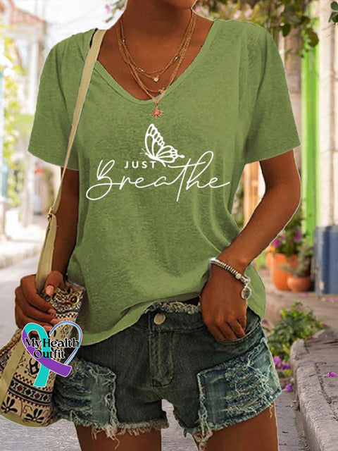Women’s Just Breathe Print Casual T-Shirt Green / S