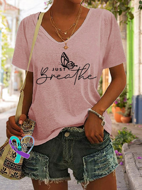 Women’s Just Breathe Print Casual T-Shirt Pink / S