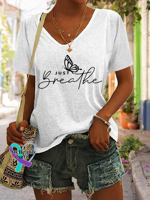 Women’s Just Breathe Print Casual T-Shirt White / S